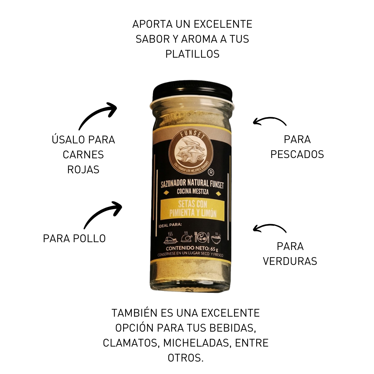 SAZONADOR GOURMET NATURAL SETAS CON PIMIENTA LIMÓN 80 GR