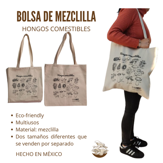 TOTE BAG DE MEZCLILLA ECOLOGICA DISEÑO HONGOS